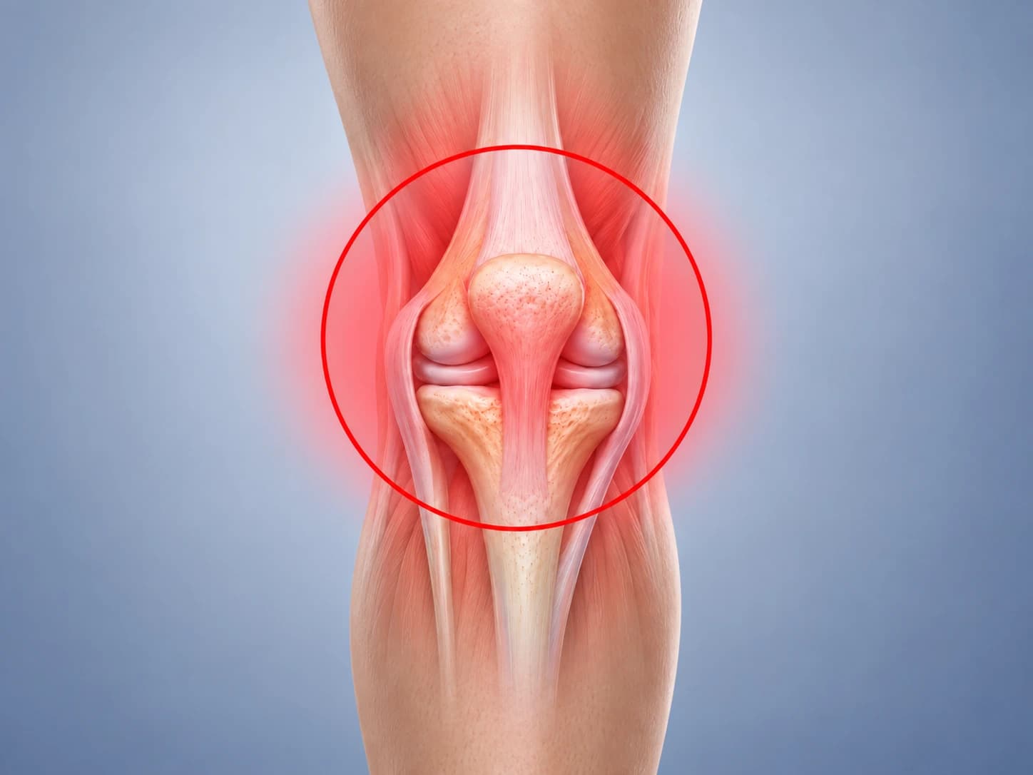 Front-view knee anatomy highlighting the general knee pain region