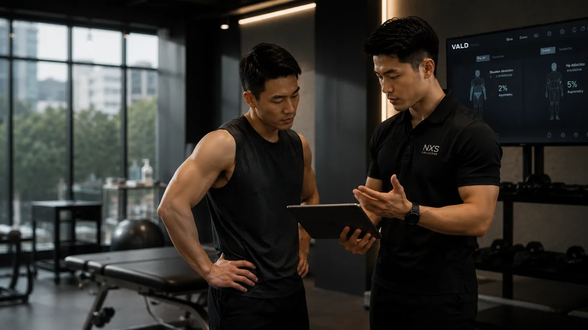 Coach and client reviewing complete movement healthcheck results