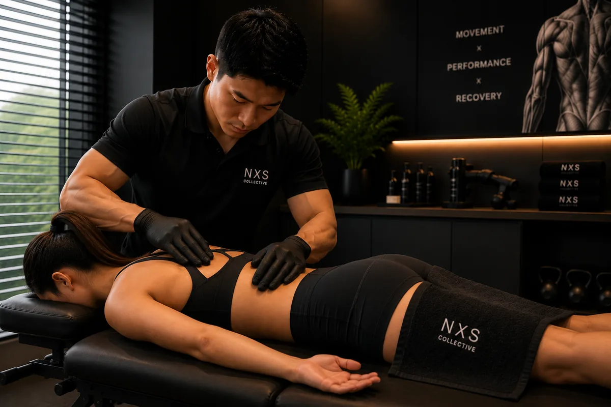 Physiotherapist performing manual therapy on a client